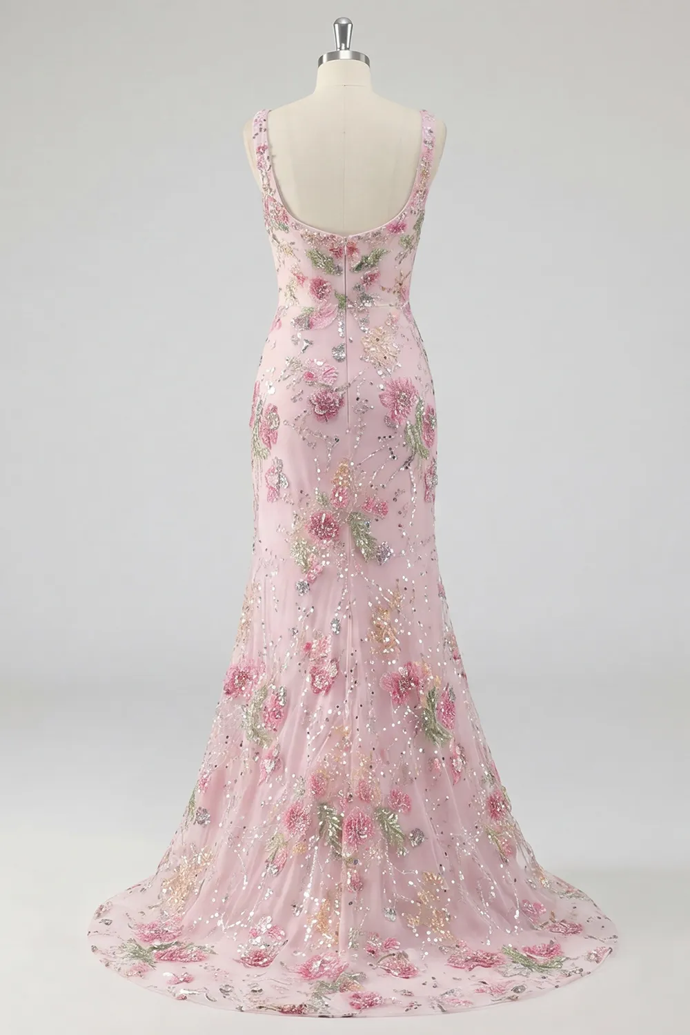Sparkly Pink Floral Mermaid Beaded Long Formal Dress