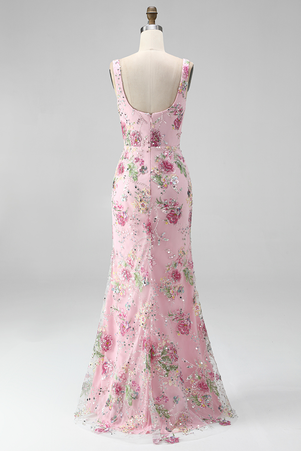 Sparkly Pink Floral Mermaid Beaded Long Formal Dress