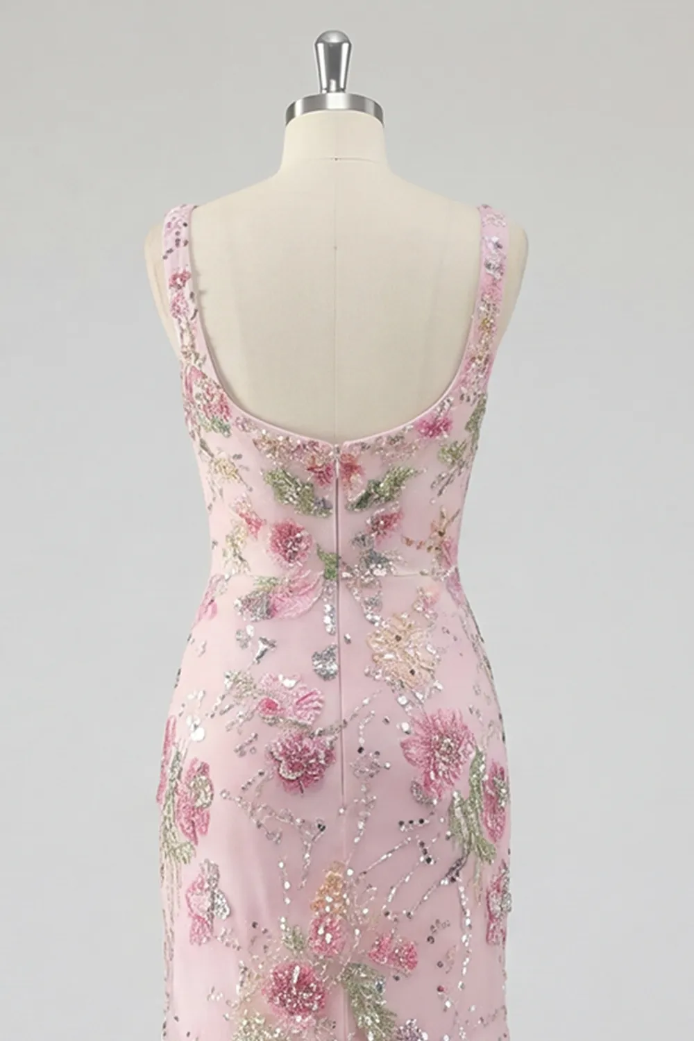 Sparkly Pink Floral Mermaid Beaded Long Formal Dress