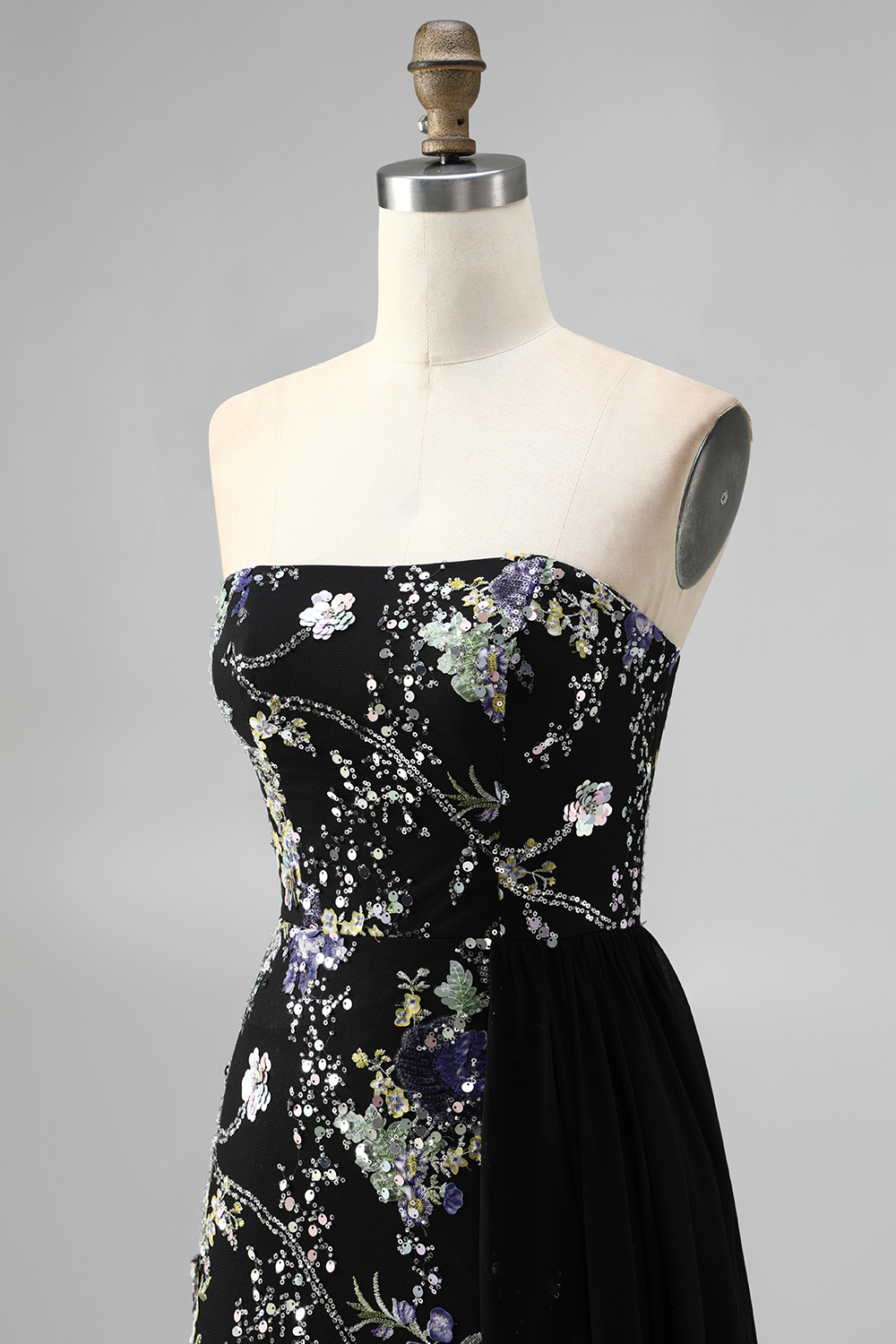 Sparkly Pink Beaded Floral Mermaid Long Formal Dress with Side Cape
