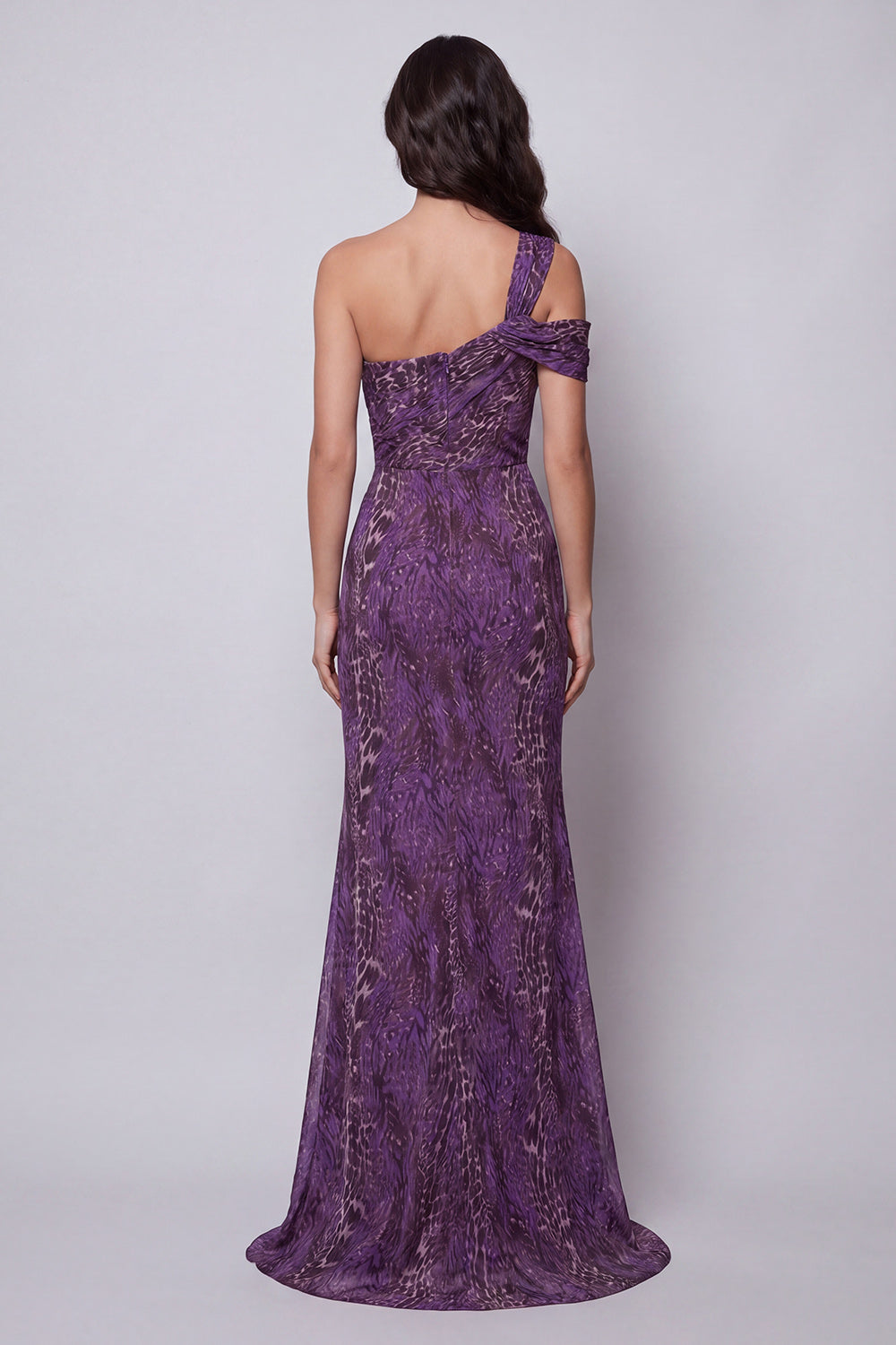 Purple Leopard Print One Shoulder Long Mermaid Wedding Guest Dress