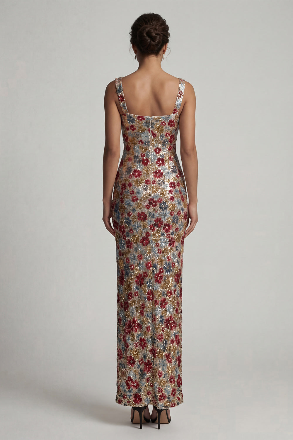 Sparkly Red Sequin Square Neck Floral Mermaid Long Mother of the Bride Dress