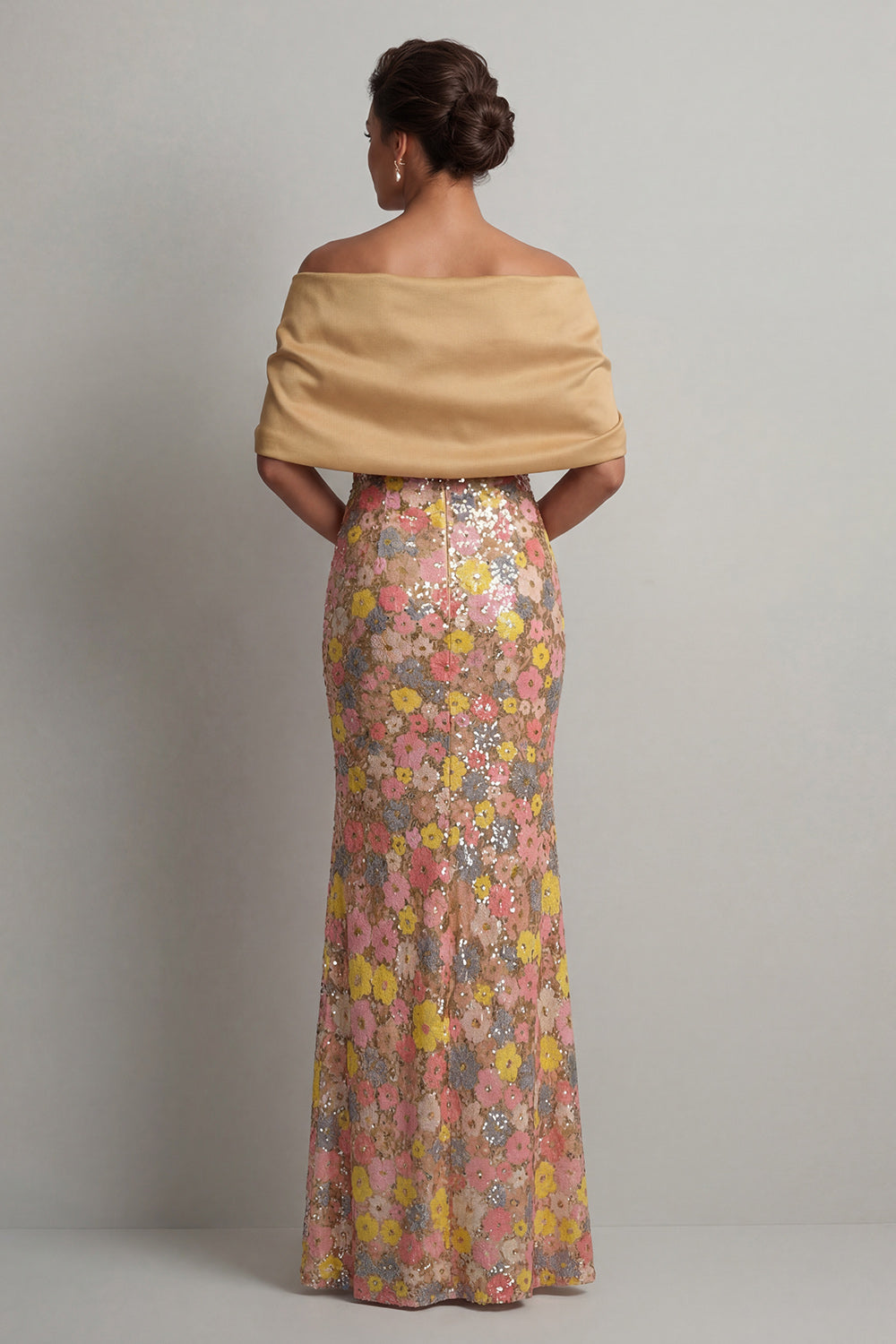 Sparkly Yellow Floral Mermaid Long Mother of the Bride Dress with Slit