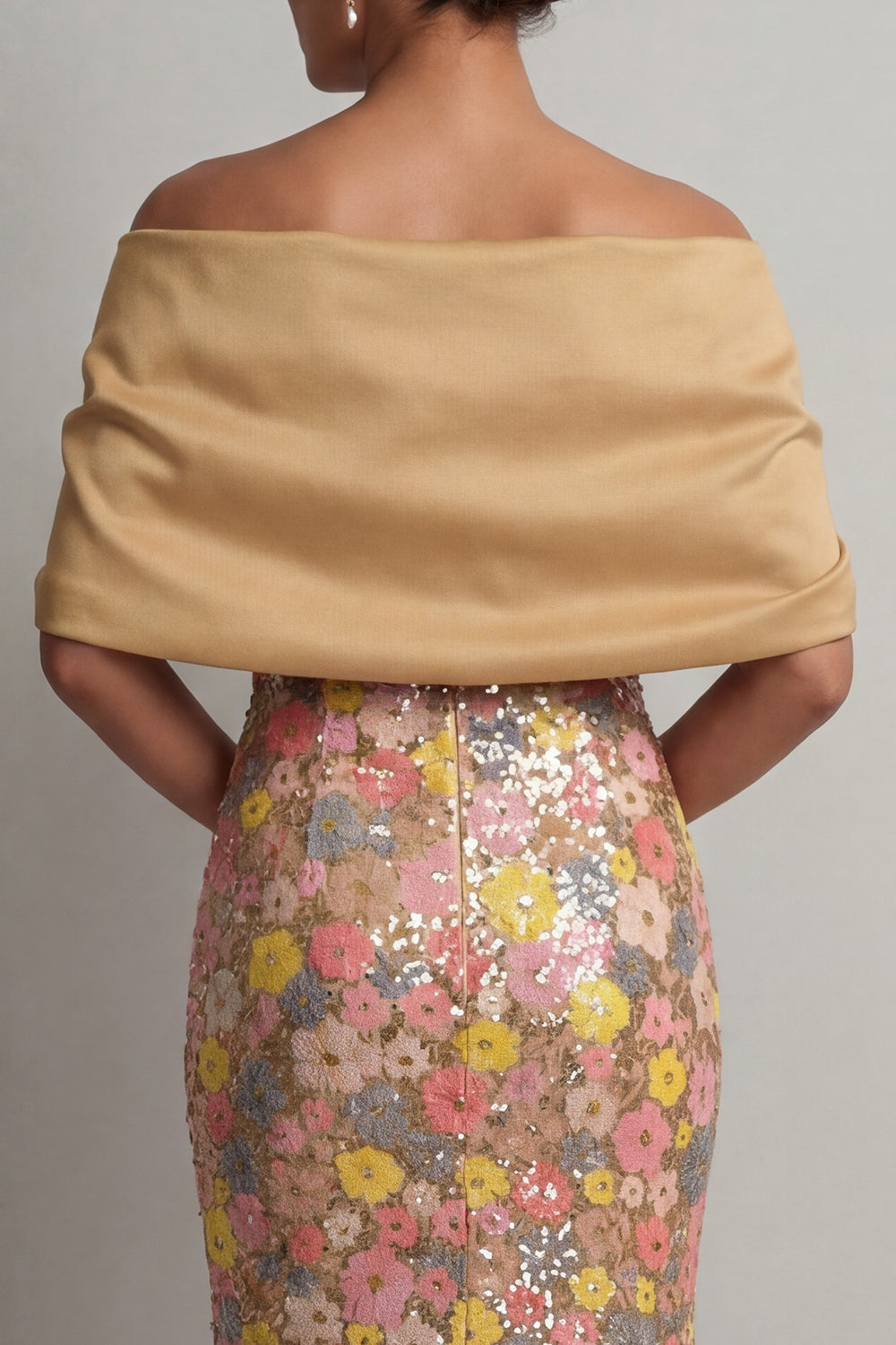 Sparkly Yellow Floral Mermaid Long Mother of the Bride Dress with Slit