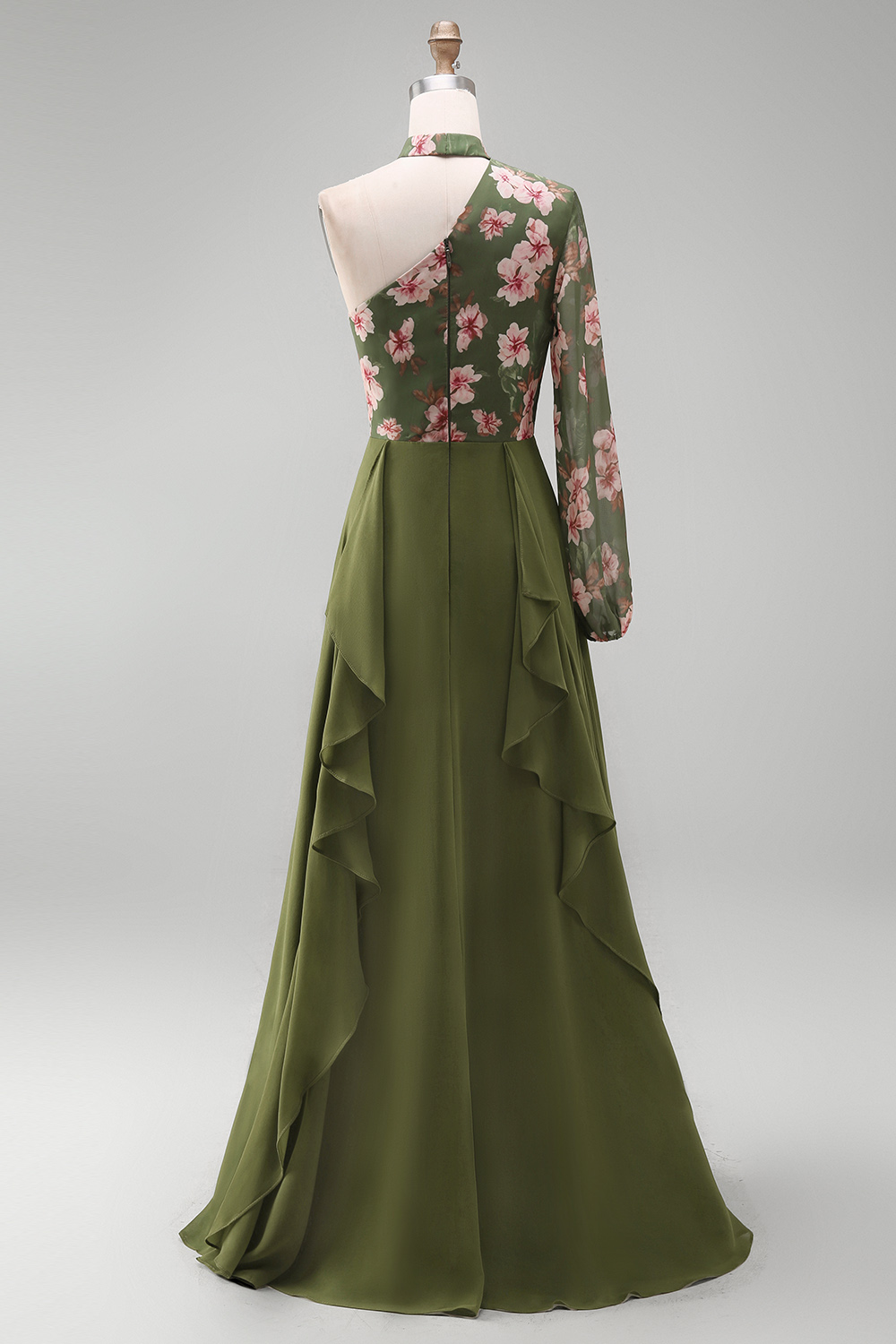 Eucalyptus Floral A Line Long Sleeves Mother of the Bride Dress with Ruffles