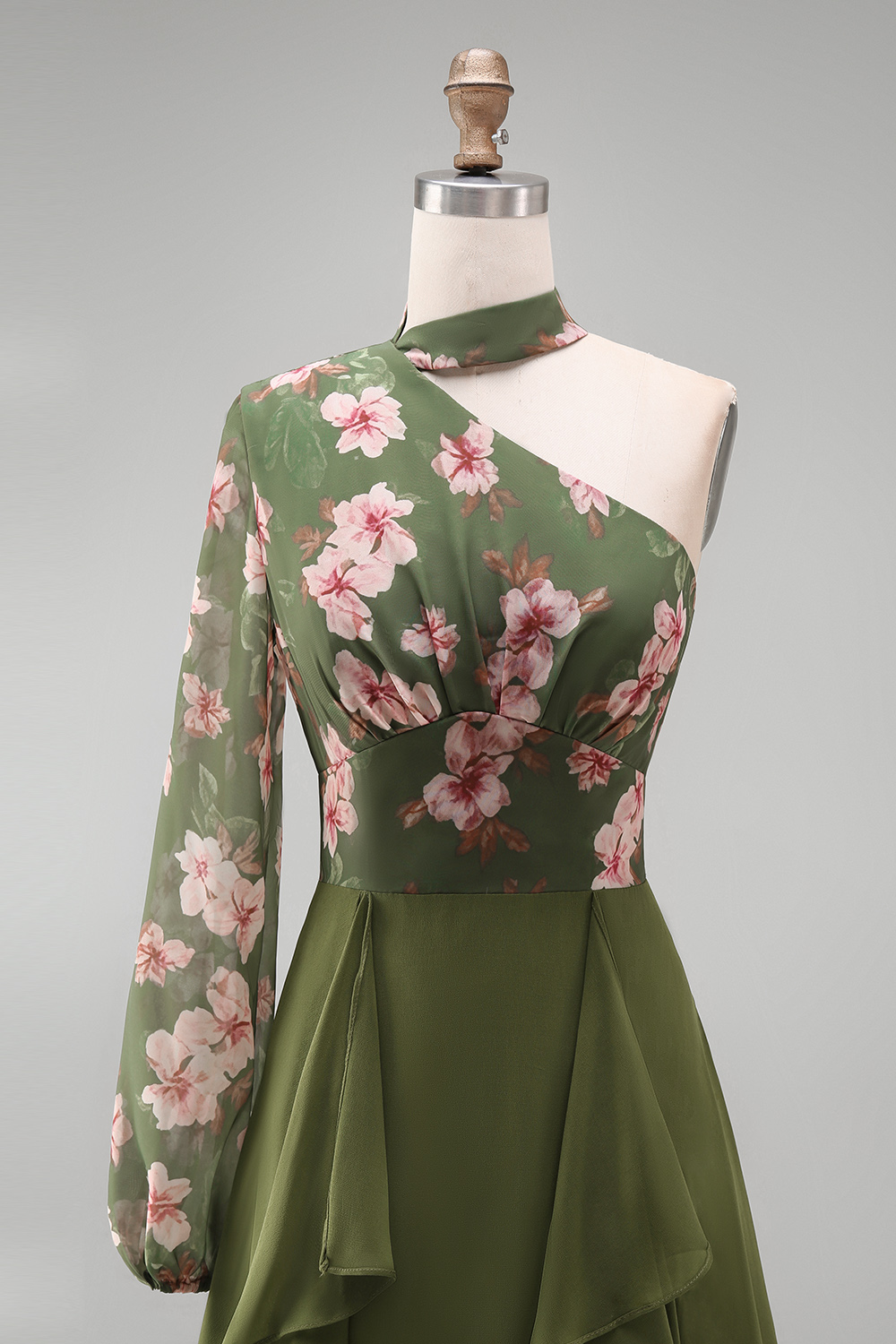 Eucalyptus Floral A Line Long Sleeves Mother of the Bride Dress with Ruffles