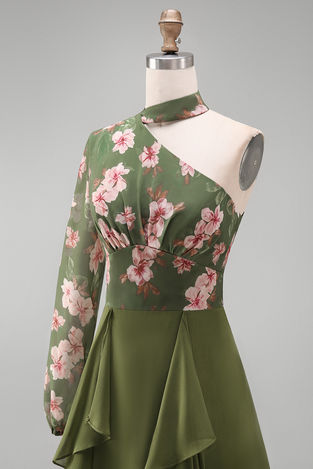 Eucalyptus Floral A Line Long Sleeves Mother of the Bride Dress with Ruffles