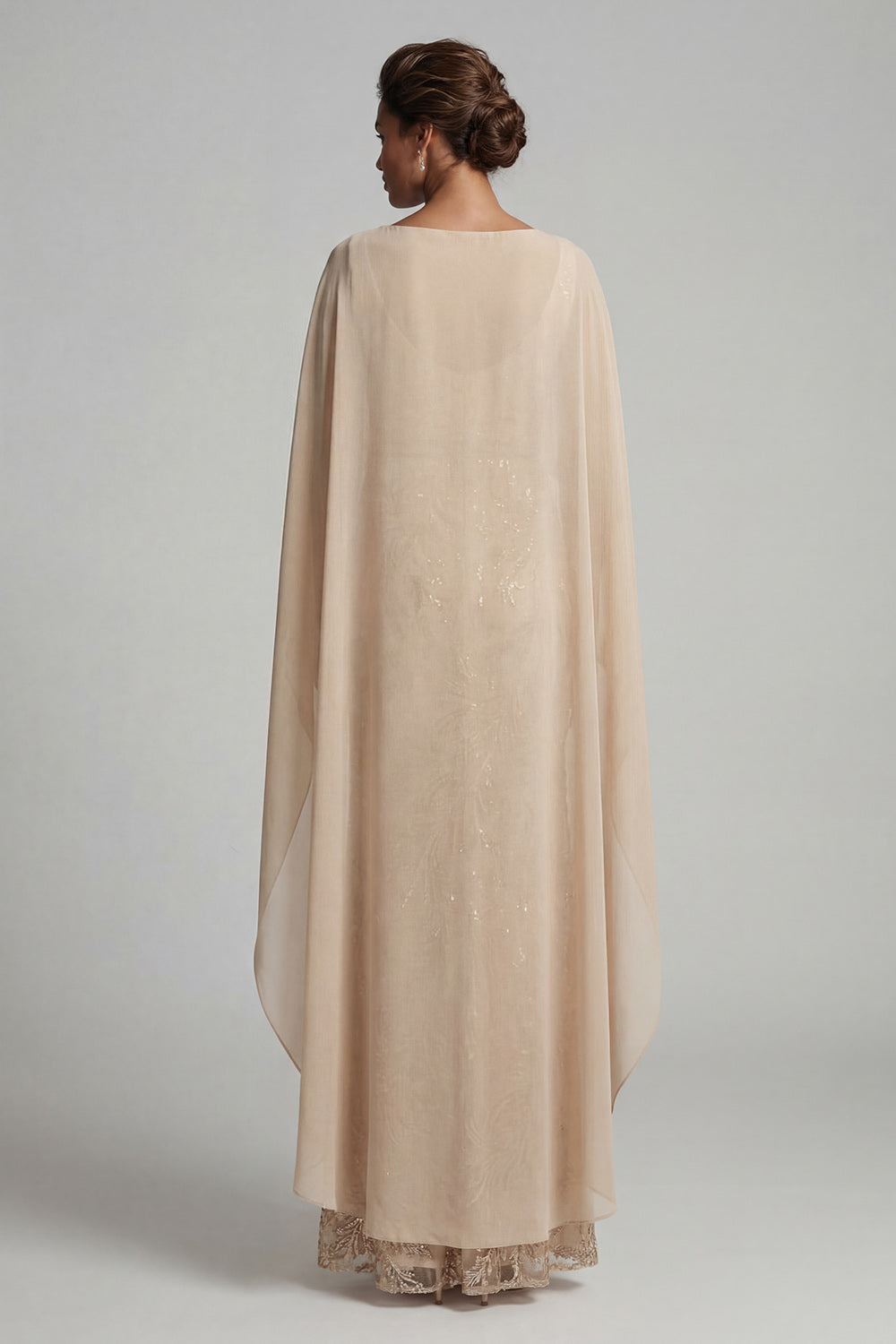 Sparkly Champagne Beaded Floral Long Mermaid Mother of the Bride Dress with Cape