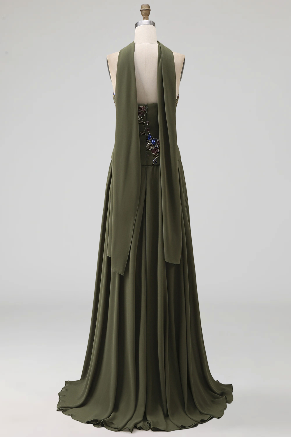 Olive Strapless Floral A Line Basque Wasit Long Mother of the Bride Dress with Beading