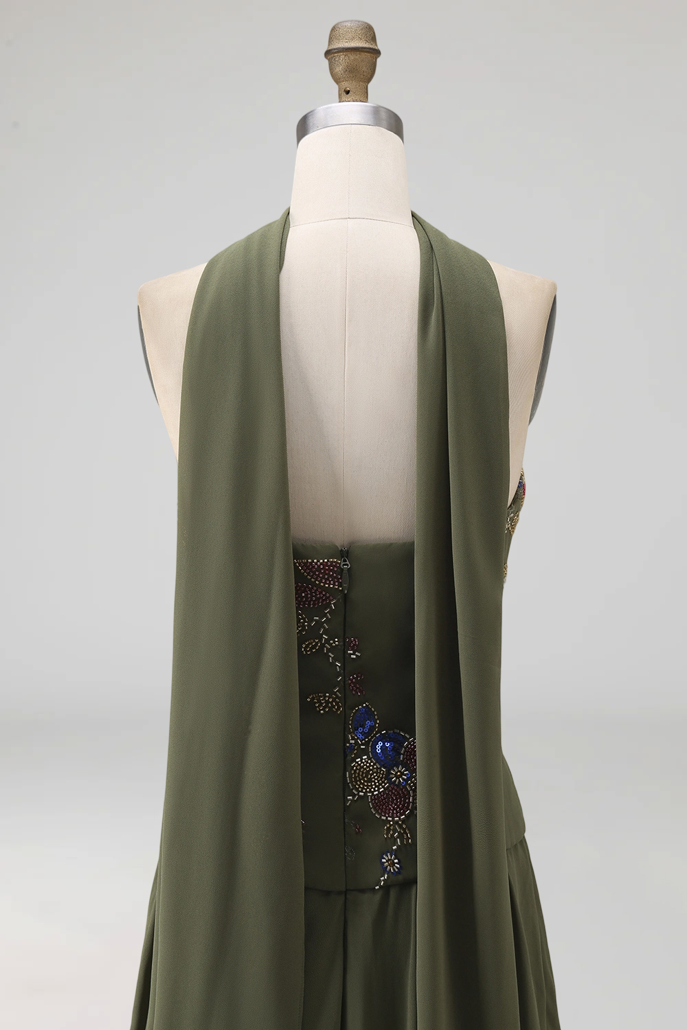 Olive Strapless Floral A Line Basque Wasit Long Mother of the Bride Dress with Beading
