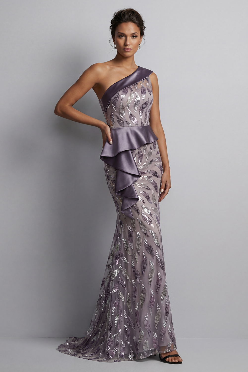 Sparkly Vintage Mauve Beaded Long Mermaid Mother of the Bride Dress with Ruffles