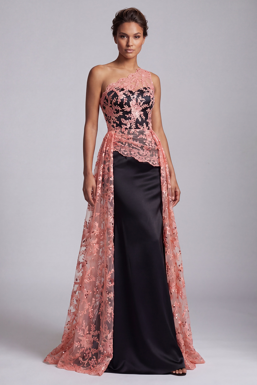 Sparkly Watermelon Mermaid Long Floral Mother of the Bride Dress with Cape