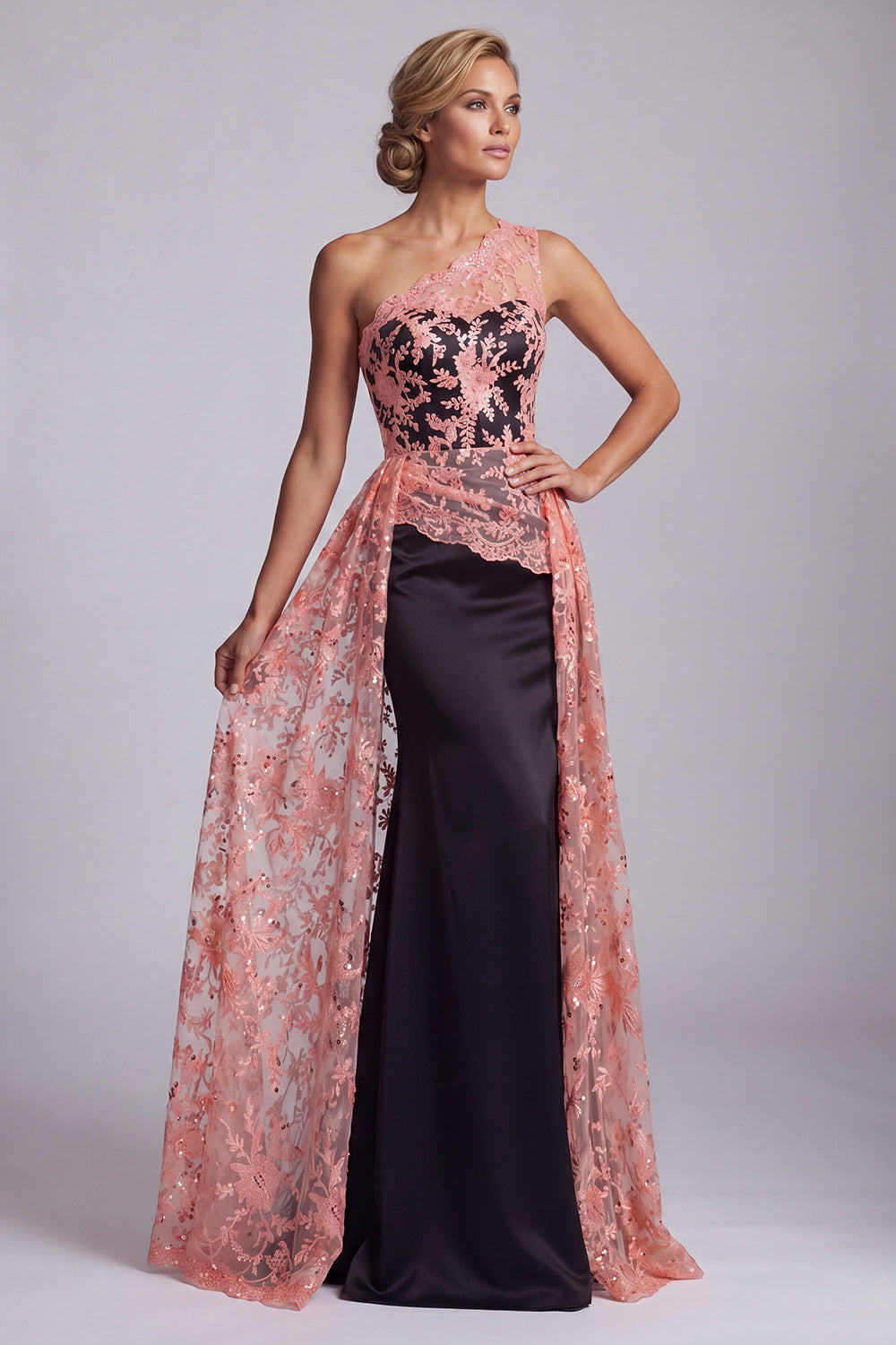 Sparkly Watermelon Mermaid Long Floral Mother of the Bride Dress with Cape