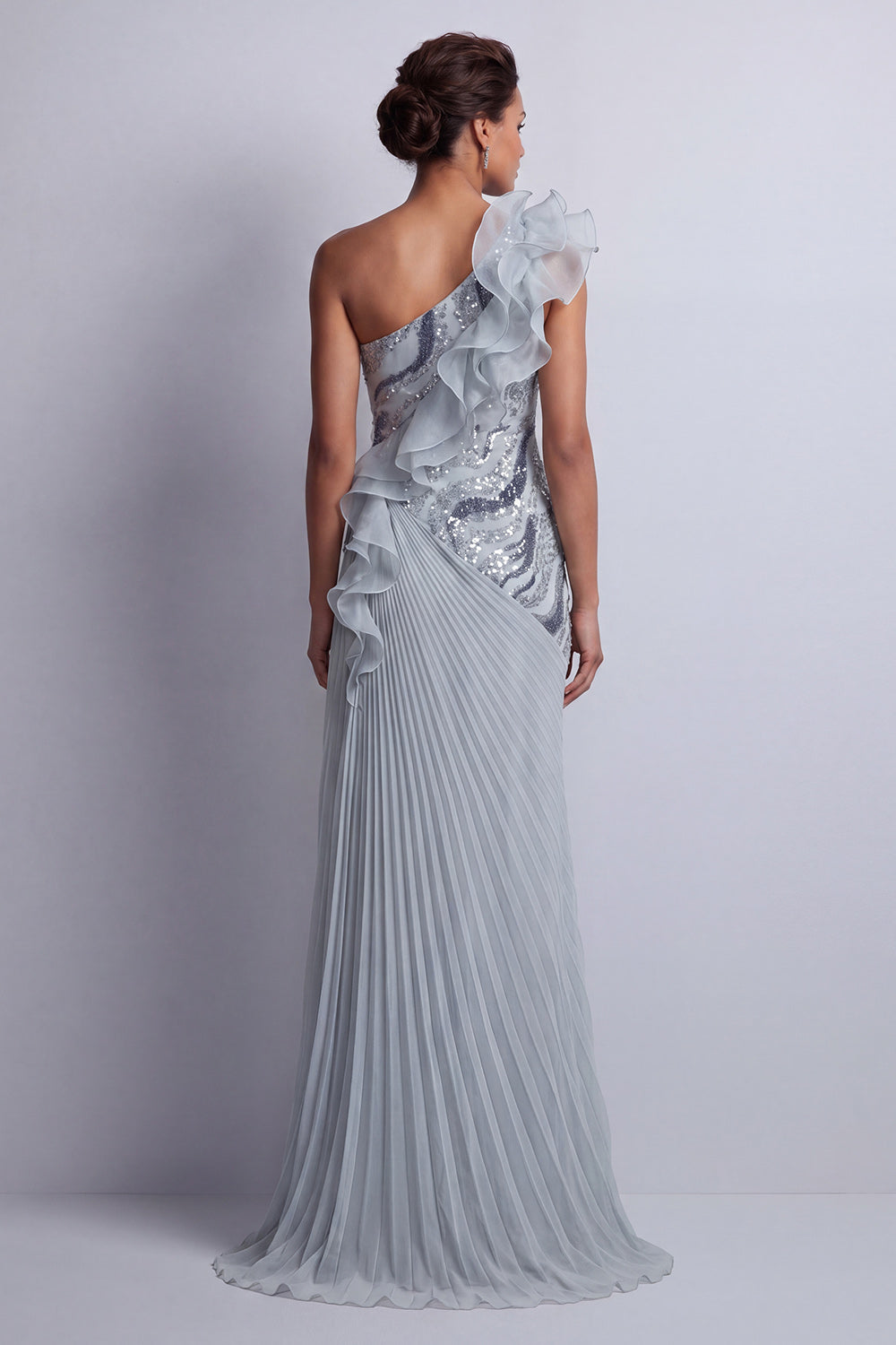 Sparkly Dusty Blue Sheath Beaded Long Mother of the Bride Dress with Ruffles