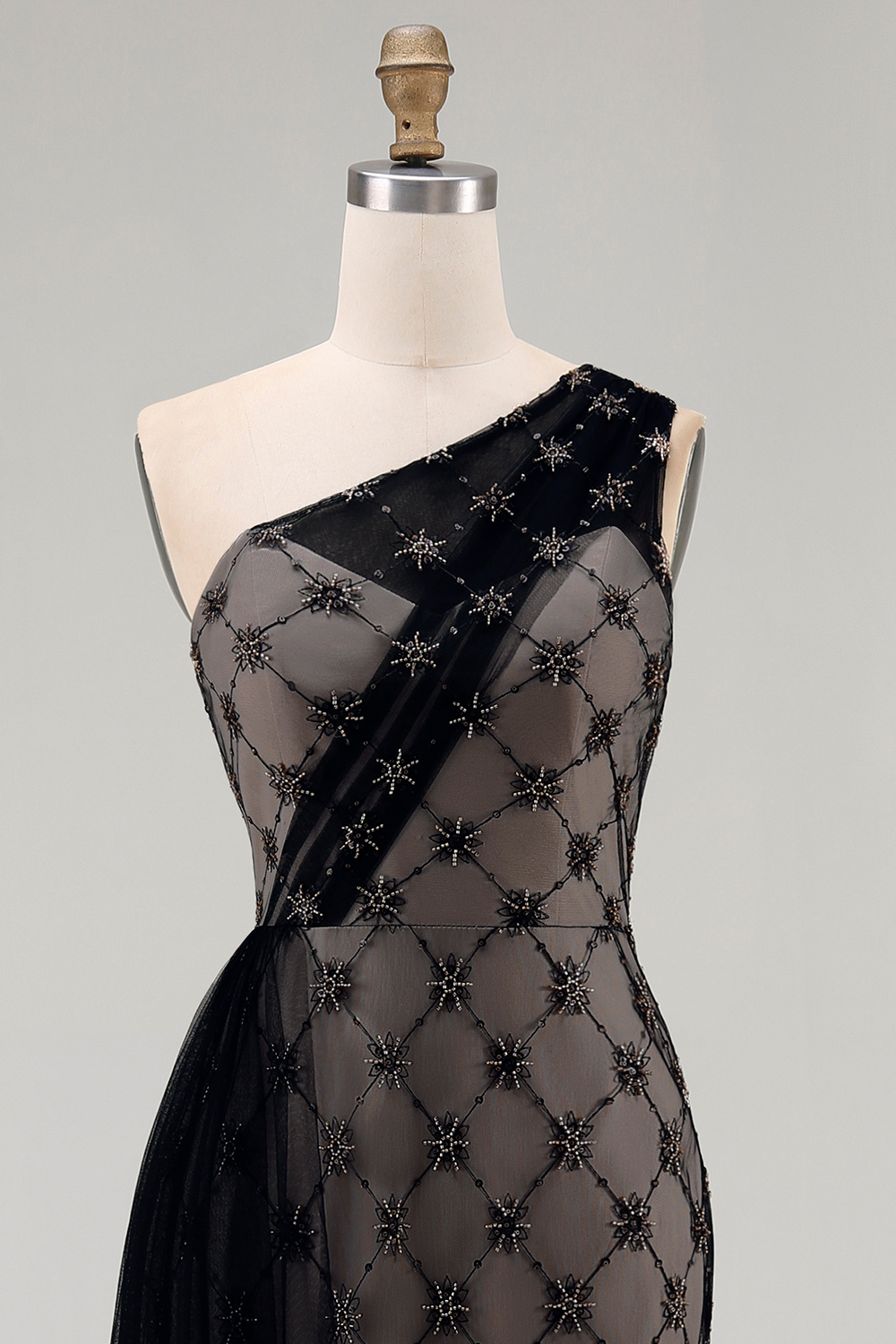 Sparkly Black One Shoulder Beaded Long Mermaid Mother of the Bride Dress with Ruffles