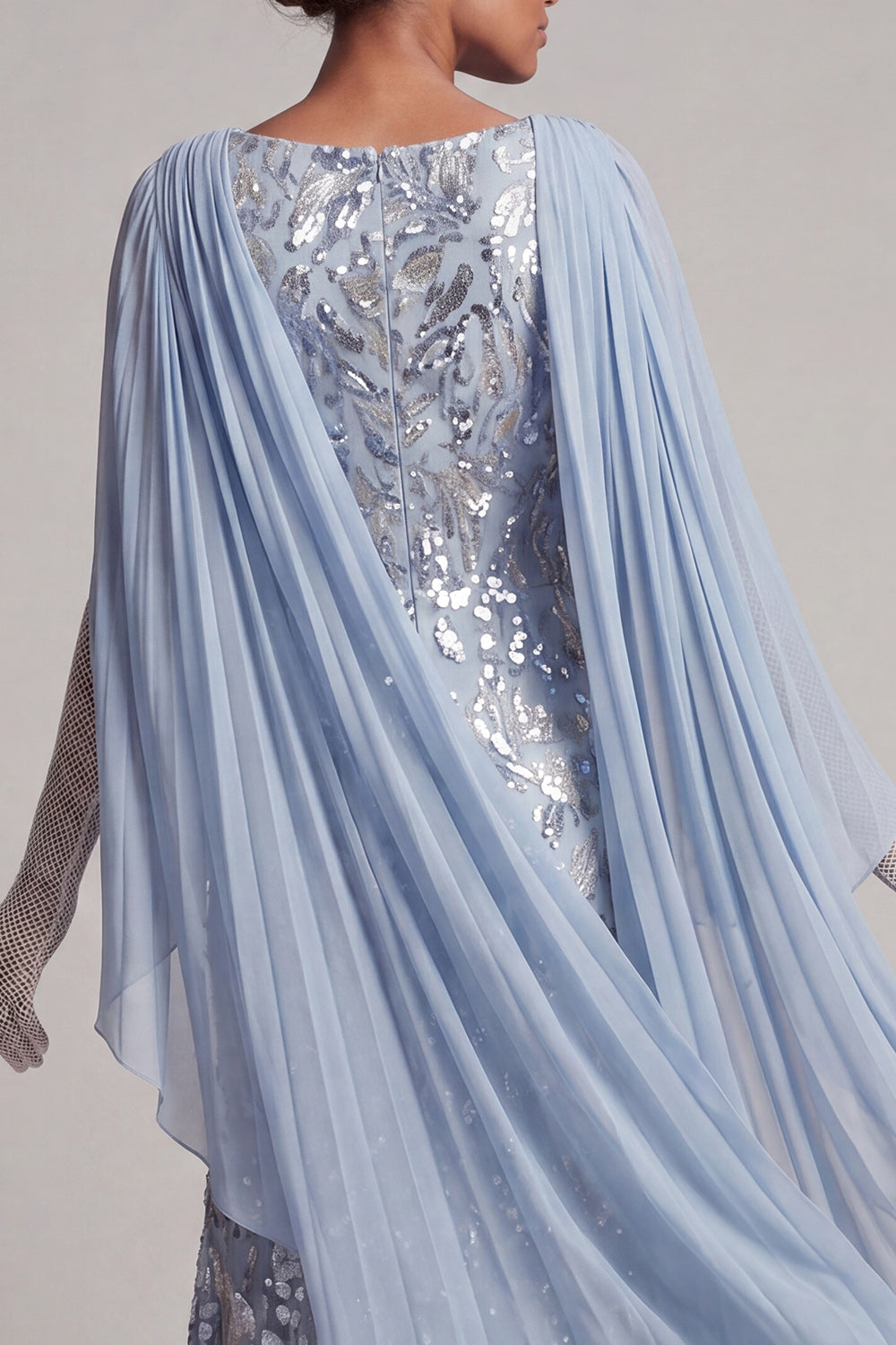 Sparkly Sky Blue Mermaid Beaded Long Mother of the Bride Dress with Cape
