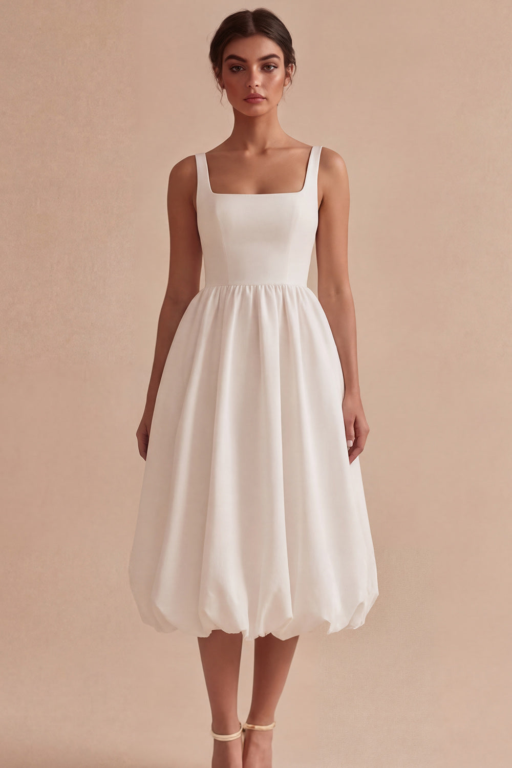 White Square Neck Maxi A Line Engagement Dress