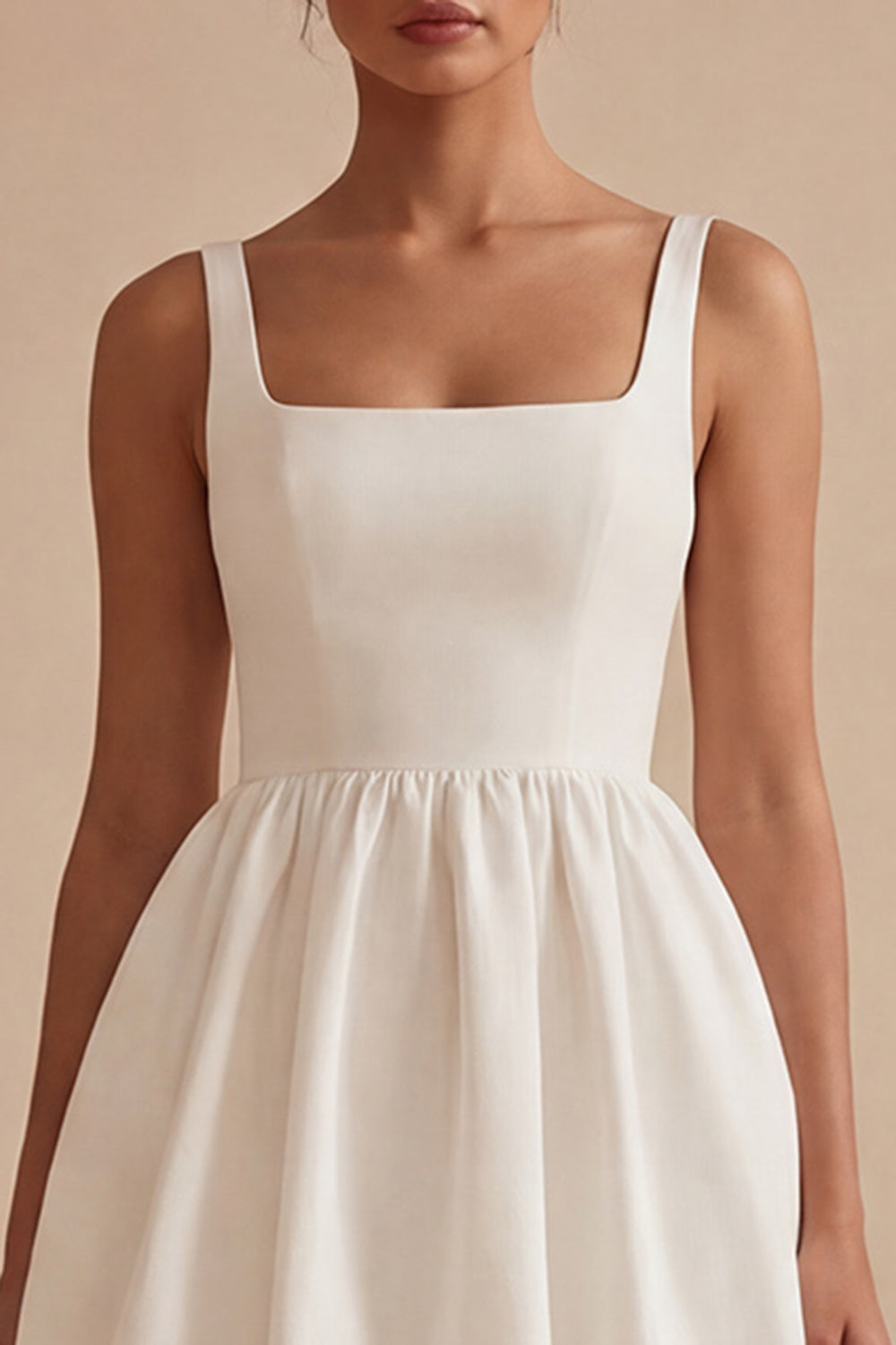 White A Line Square Neck Short Bridal Shower Dress