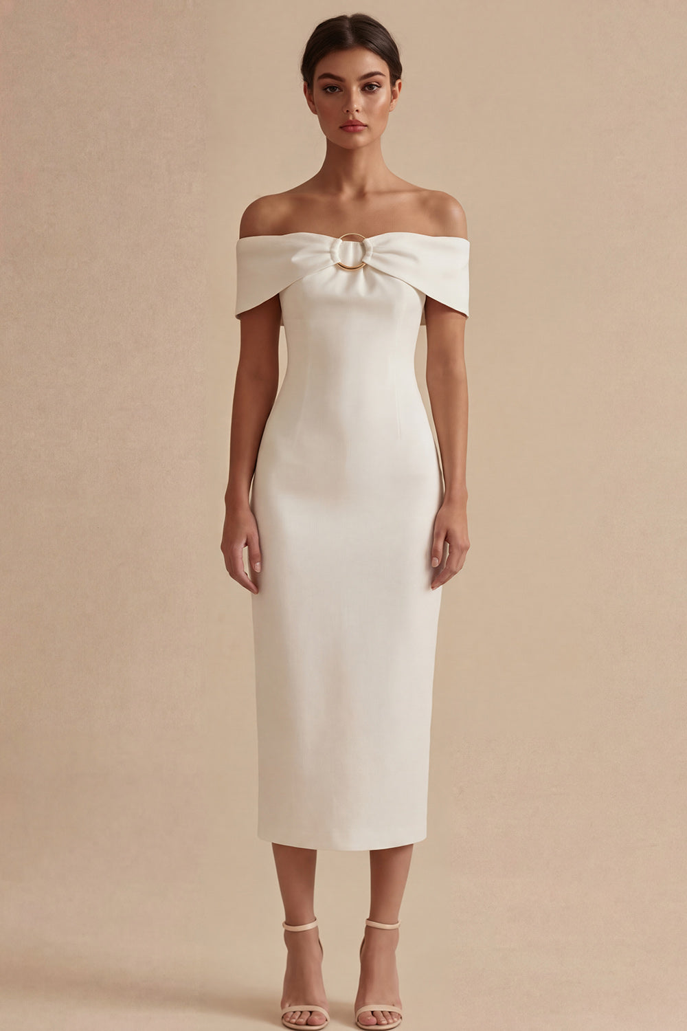 White Off the Shoulder Sheath Maxi Wedding Reception Dress for Bride