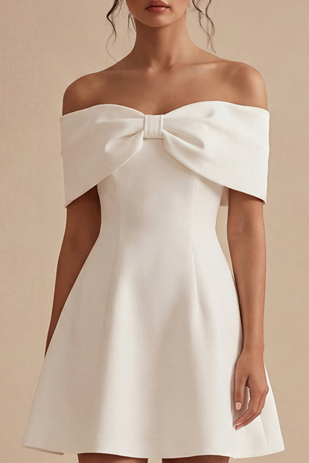 White A Line Off the Shoulder Short Bridal Shower Dress with Bow