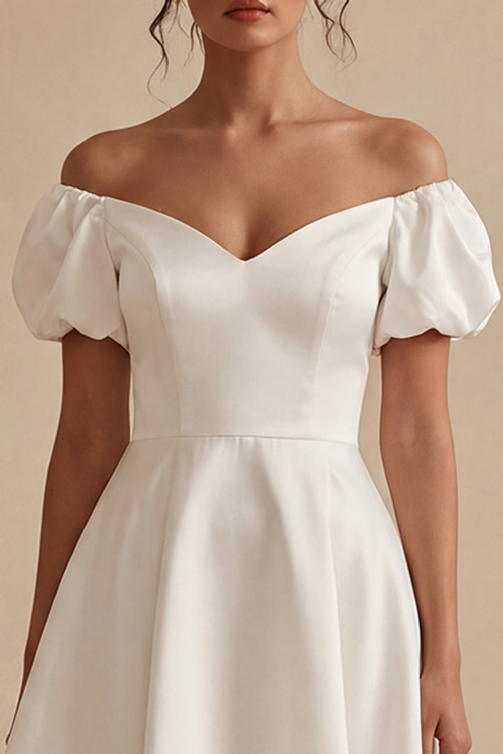 White A Line Puff Sleeves Off the Shoulder Short Bridal Shower Dress