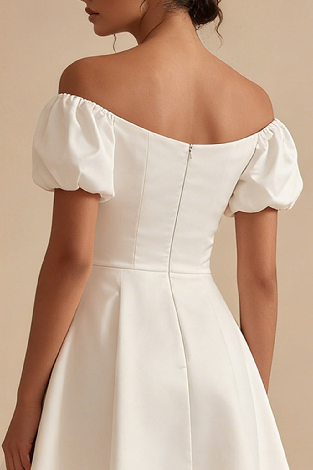 White A Line Puff Sleeves Off the Shoulder Short Bridal Shower Dress
