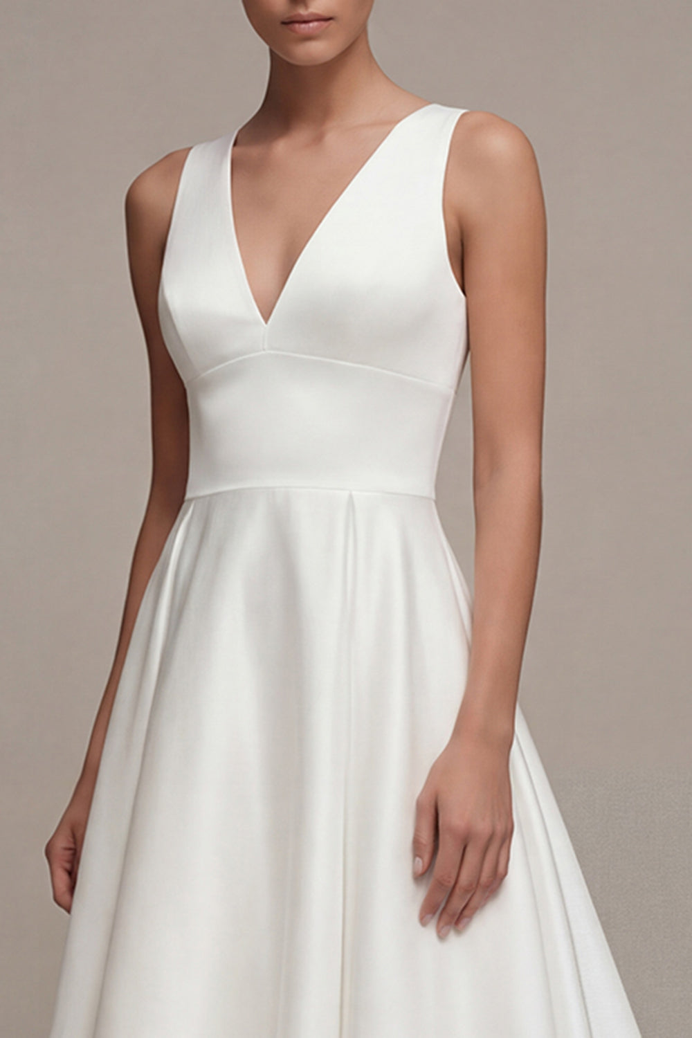 White A Line V-Neck High Low Beach Wedding Reception Dress for Bride