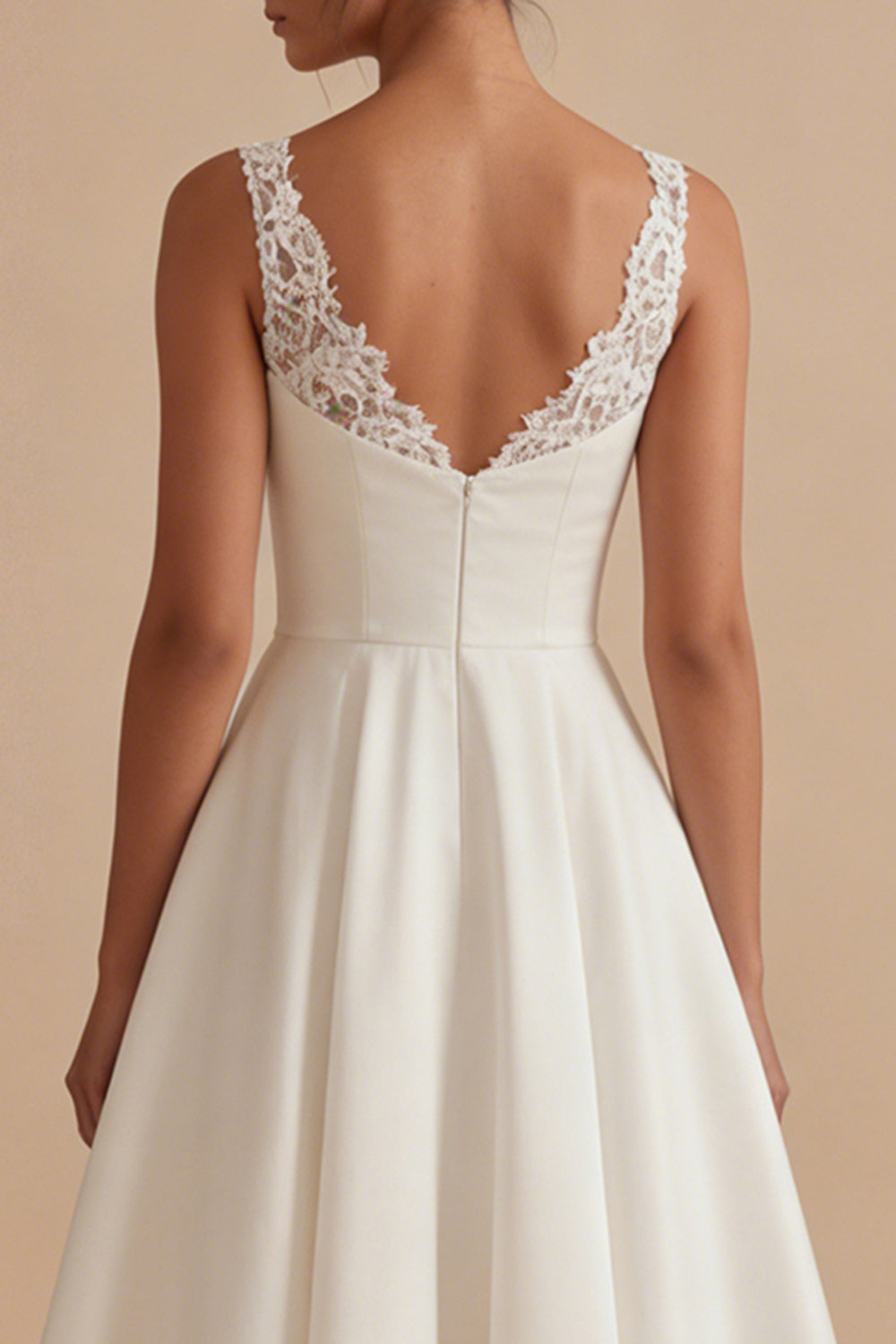 White A Line V-Neck Maxi Wedding Reception Dress for Bride with Lace