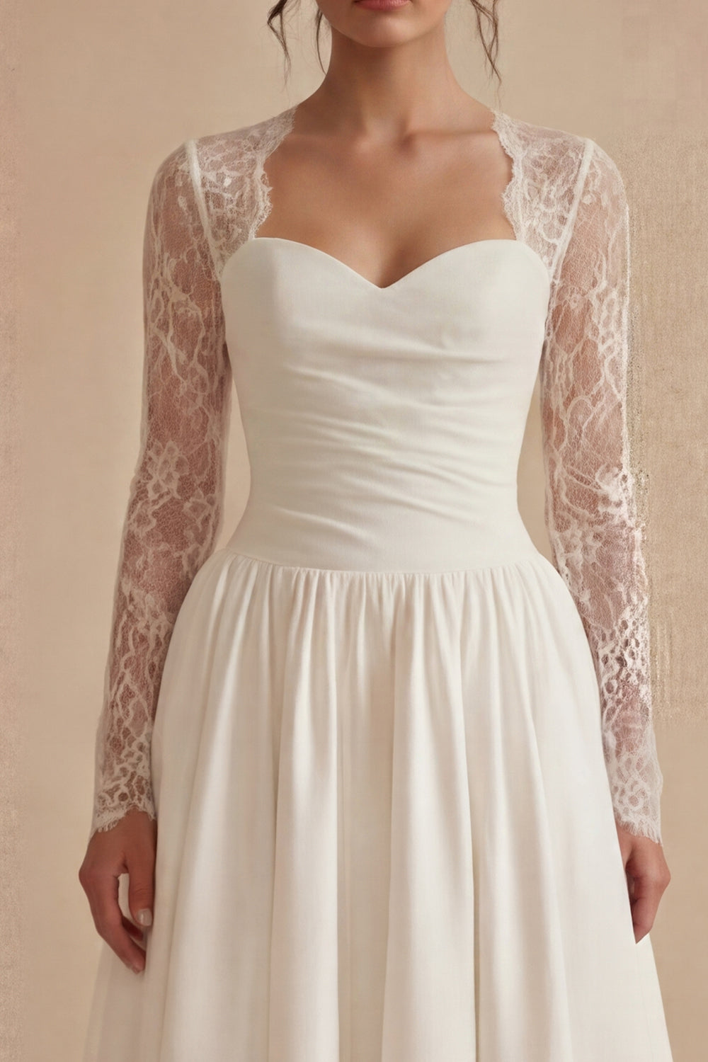 White Maxi Long Sleeves A Line Floral Reception Dress for Bride with Lace