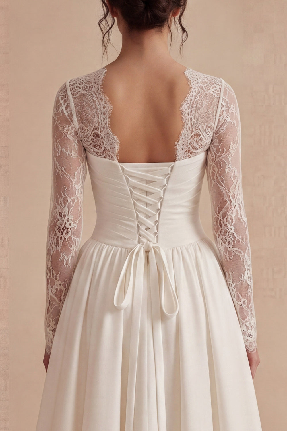 White Maxi Long Sleeves A Line Floral Reception Dress for Bride with Lace