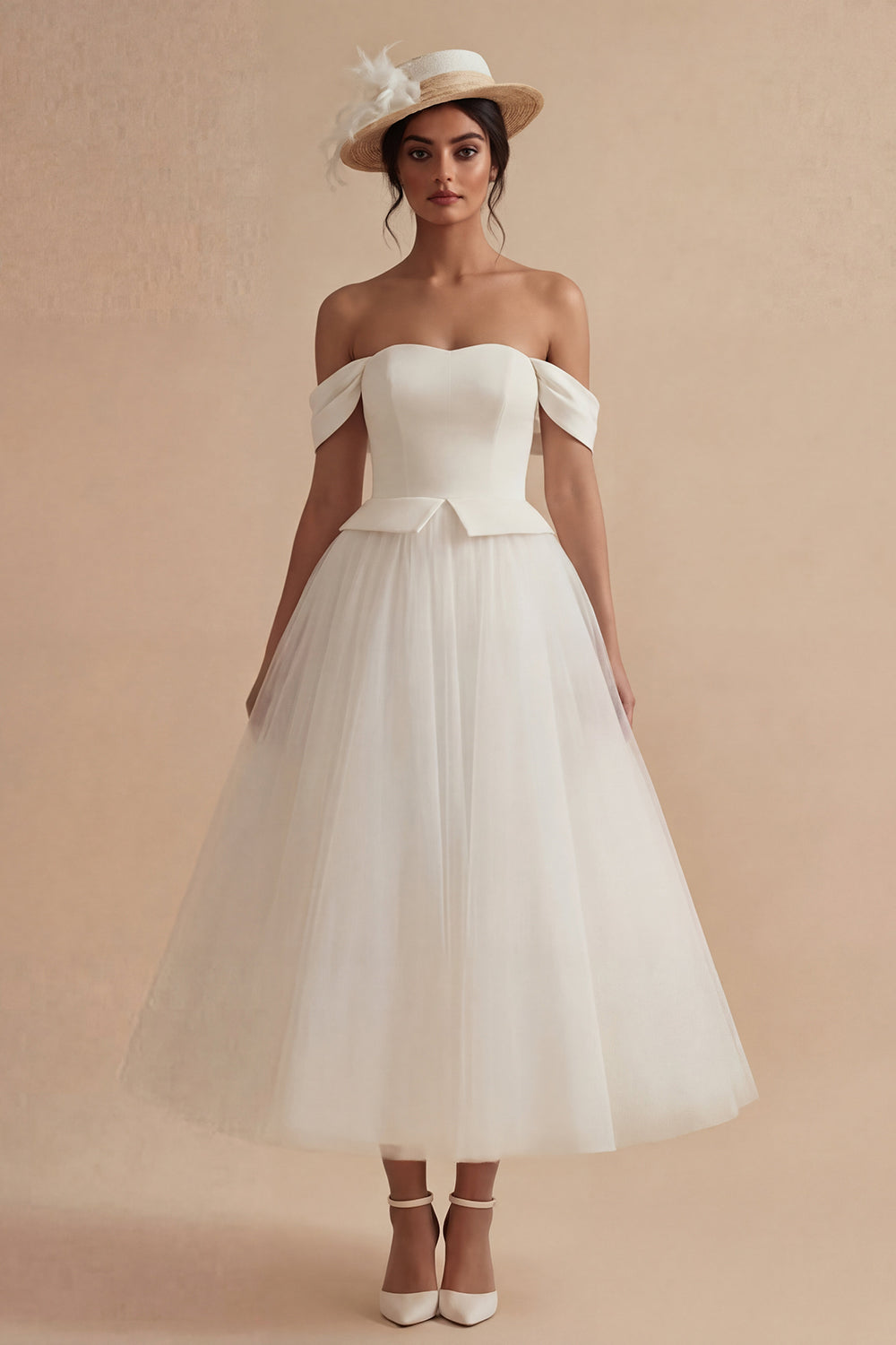 White Off the Shoulder A Line Maxi Reception Dress for Bride