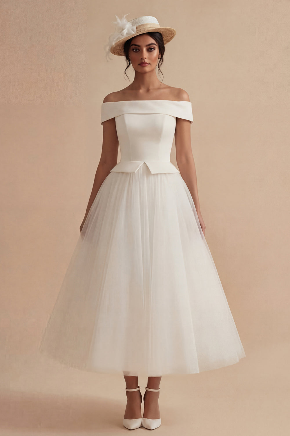 White Off the Shoulder A Line Maxi Reception Dress for Bride