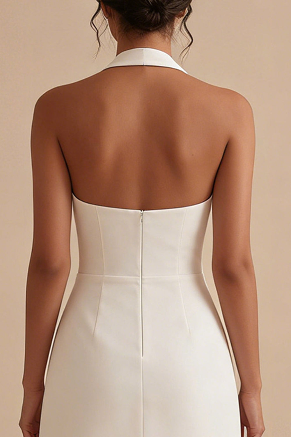 White Halter Short A Line Backless Bridal Shower Dress