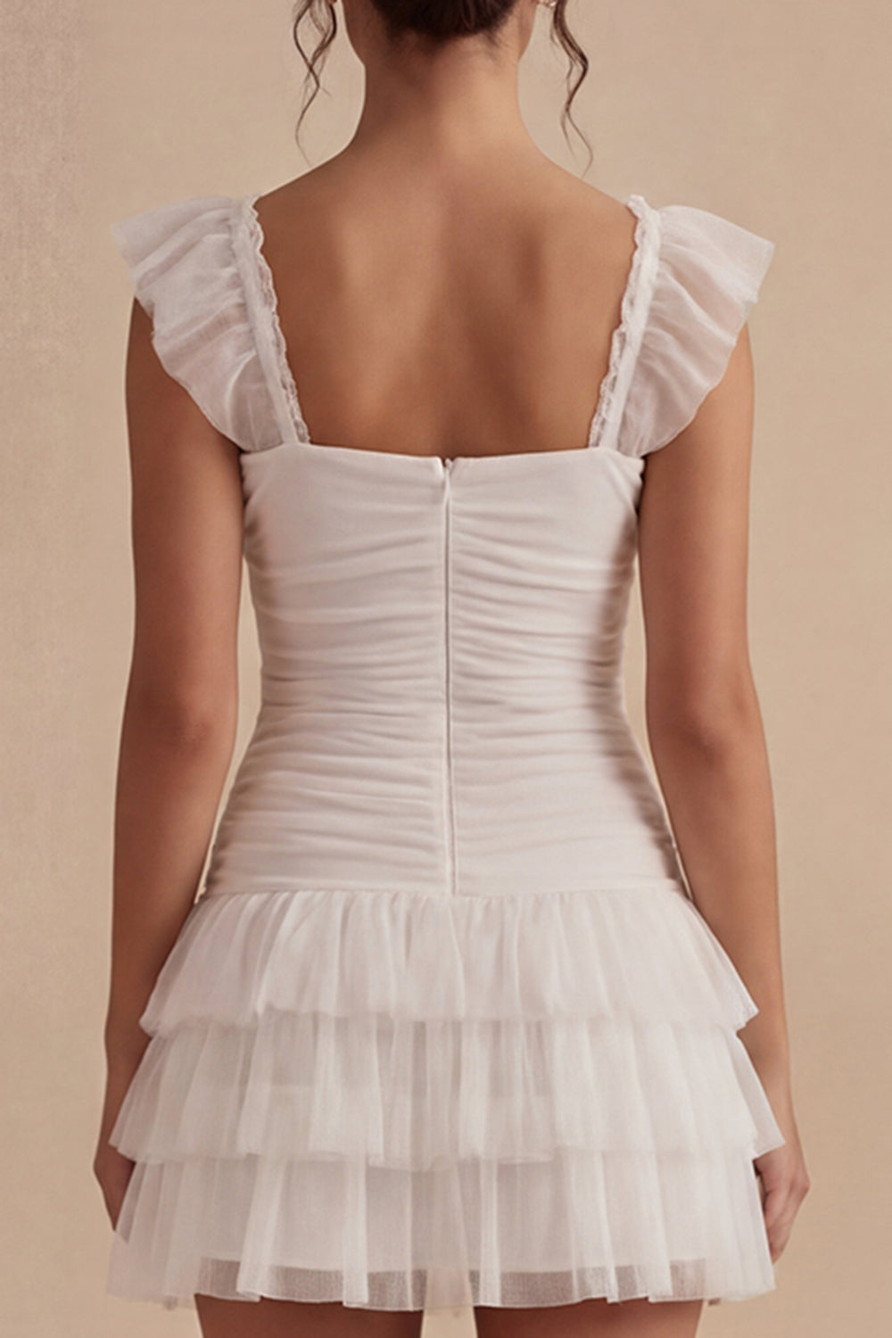 White Short Ruched A Line Square Neck Bridal Shower Dress with Ruffles