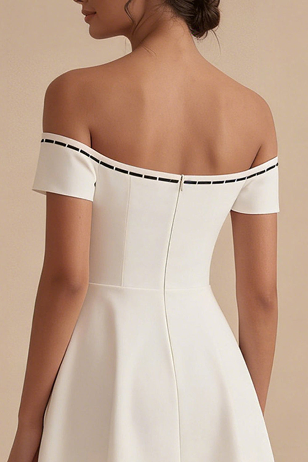 White Off the Shoulder Short A Line Bridal Shower Dress with Bow