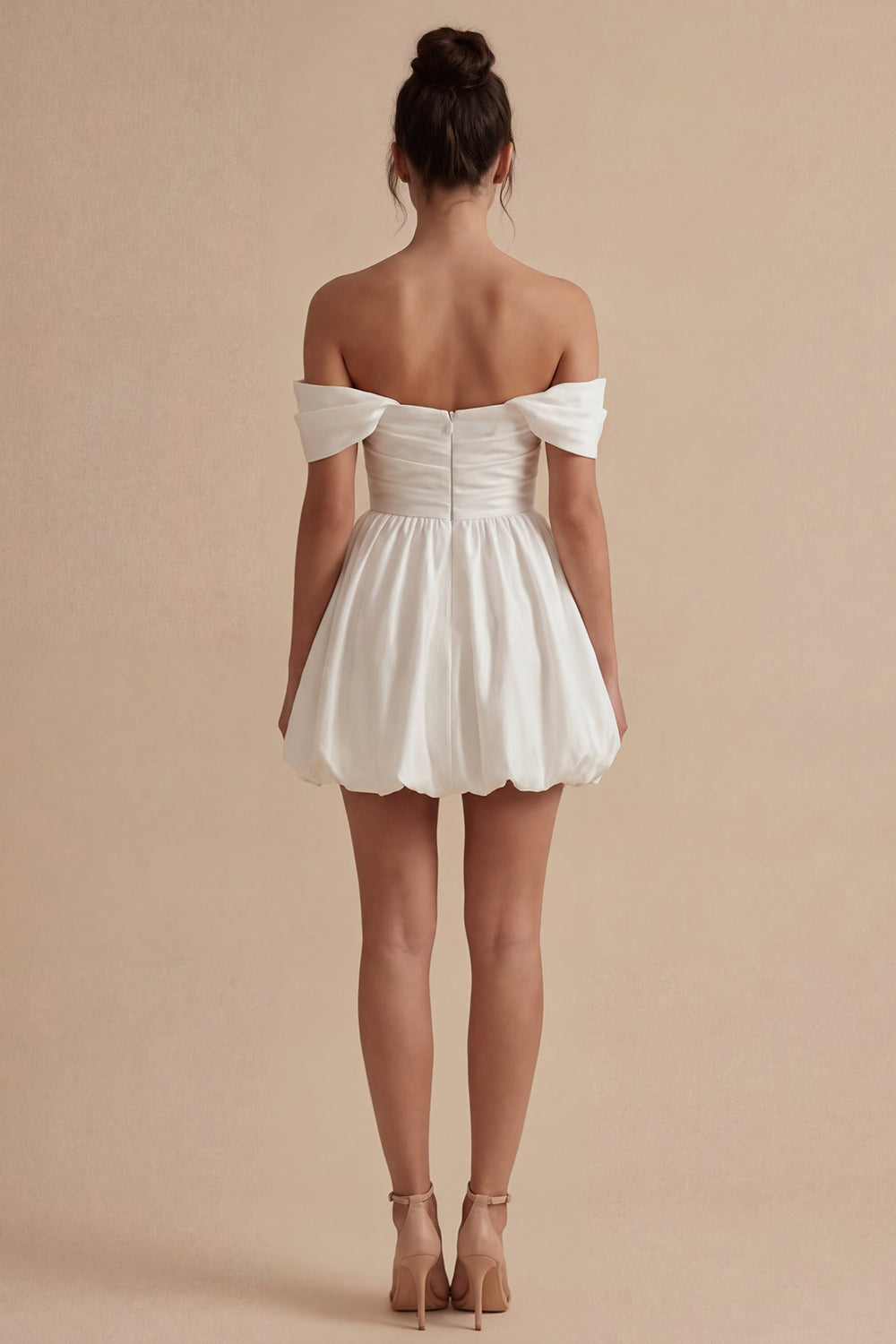White Short A Line Ruched Off the Shoulder Bridal Shower Dress