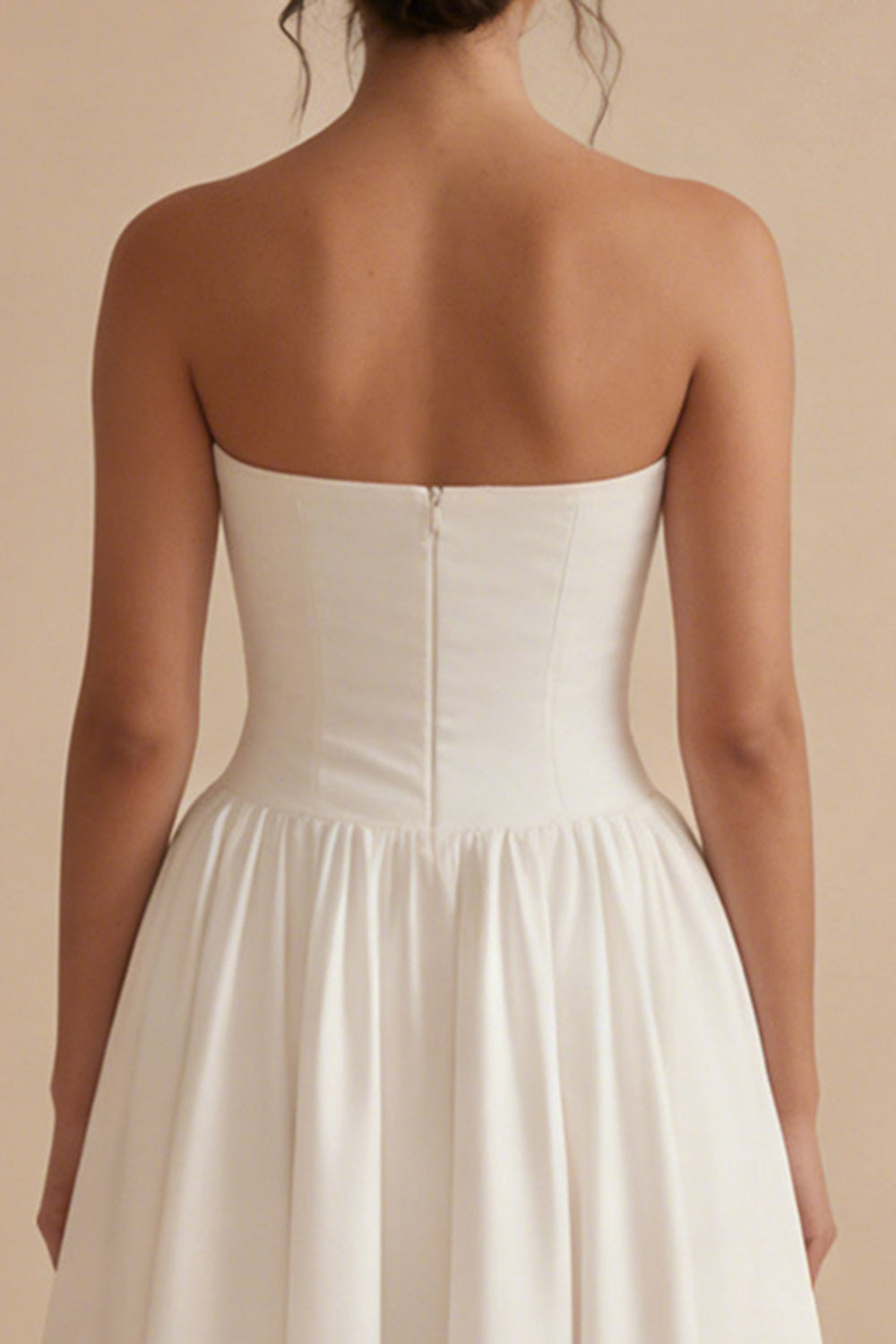 White A Line Strapless Ruched Maxi Beach Wedding Reception Dress for Bride