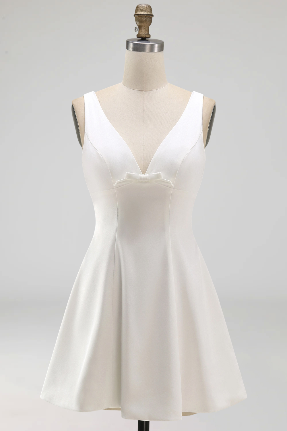 White Short A Line V-Neck Bridal Shower Dress
