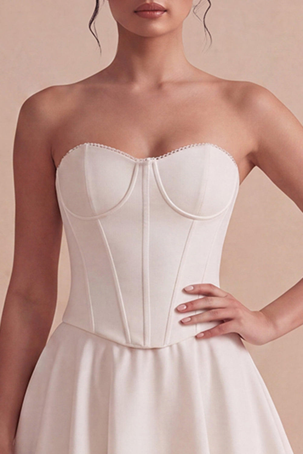 White Short Corset Strapless A Line Bridal Shower Dress with Ruffles