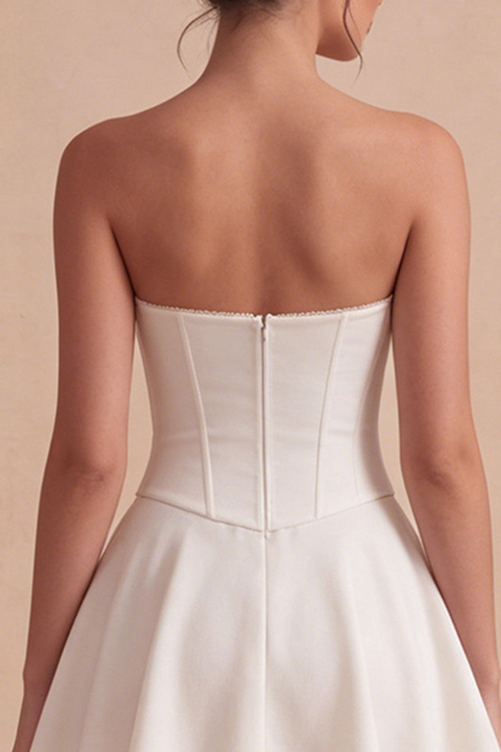 White Short Corset Strapless A Line Bridal Shower Dress with Ruffles