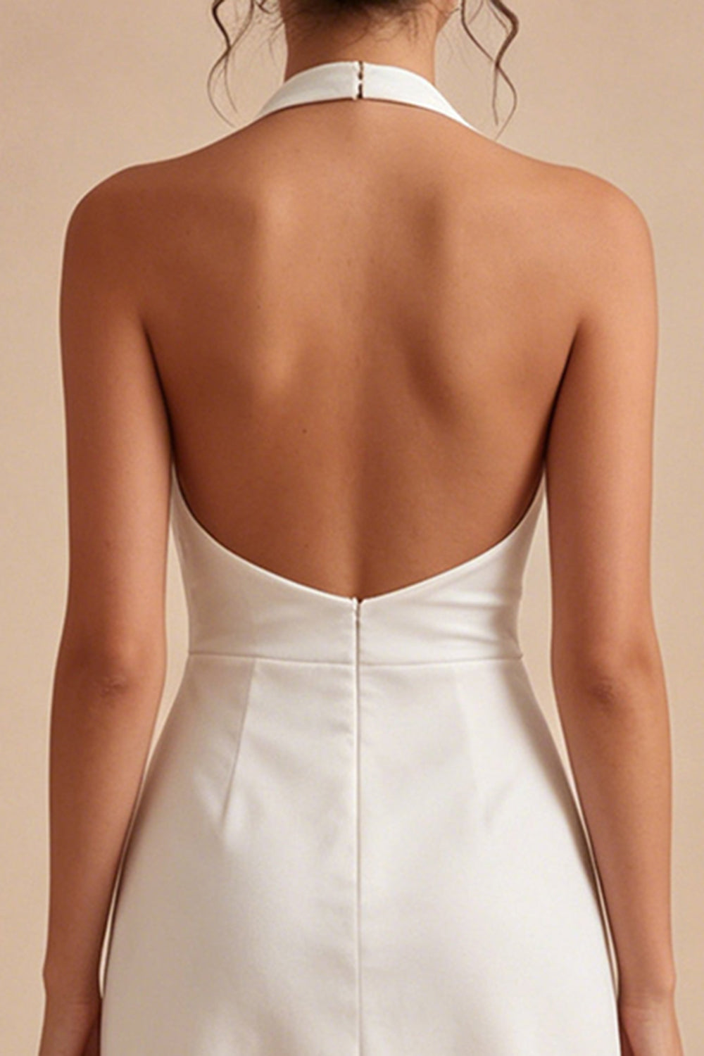 White Ruched Halter Backless Short Bridal Shower Dress