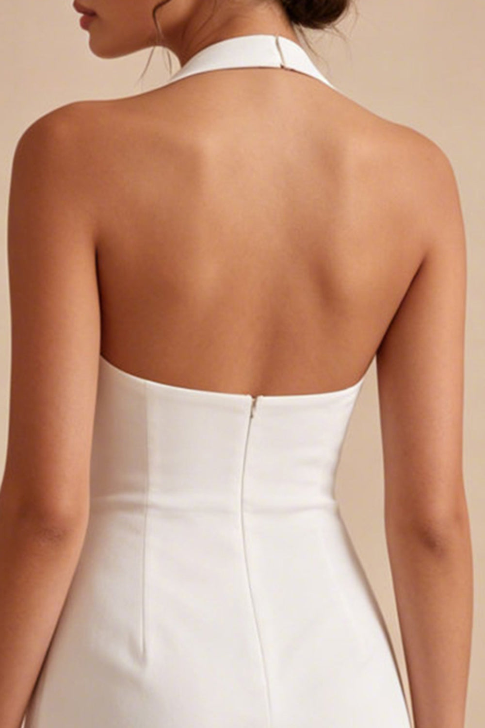 White Short Backless Halter Ruched Bridal Shower Dress