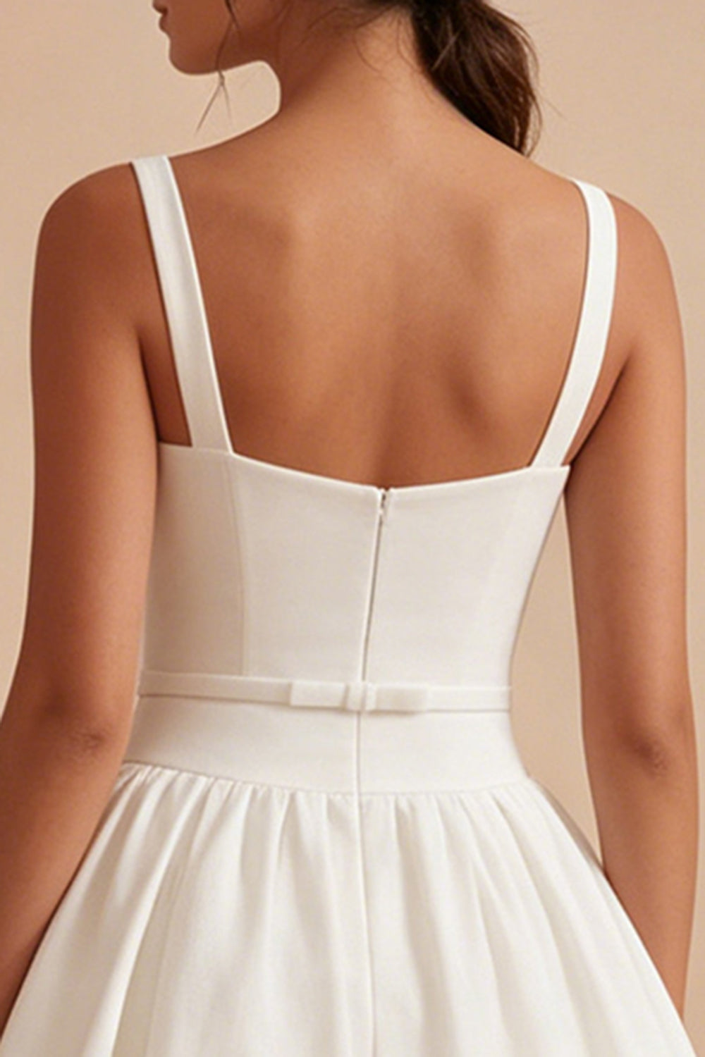 White Thick Straps Bubble Hem A Line Short Bridal Shower Dress with Belt