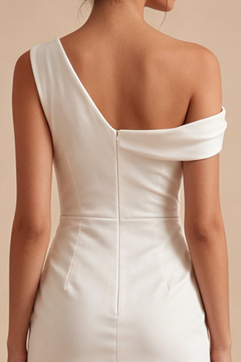 White Tight One Shoulder Short Ruched Bridal Shower Dress