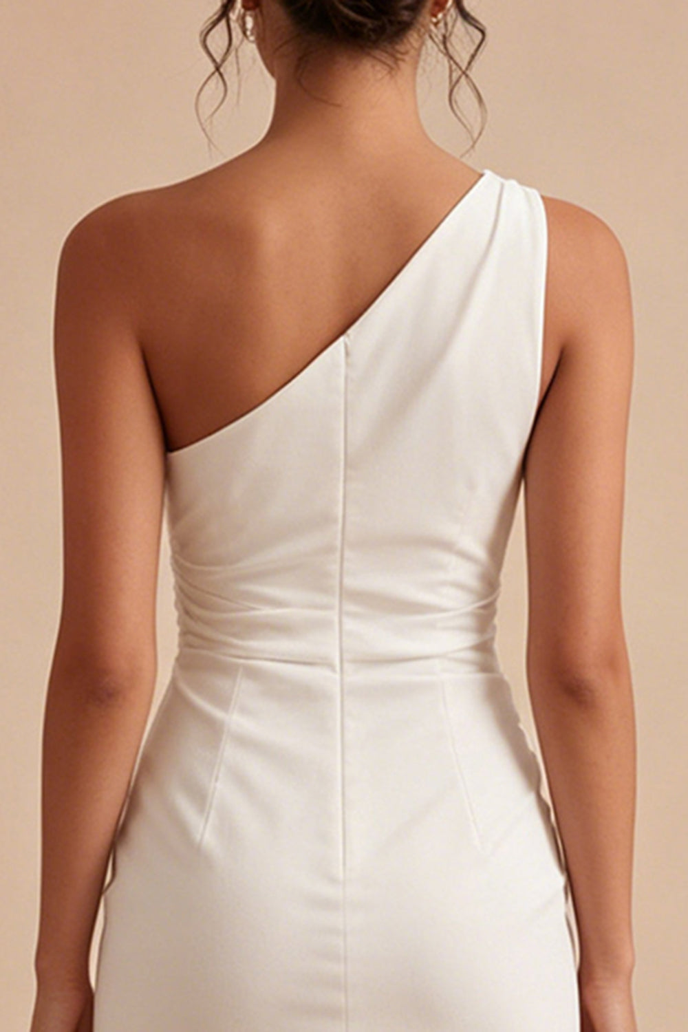 White One Shoulder Tight Short Ruched Bridal Shower Dress with Slit