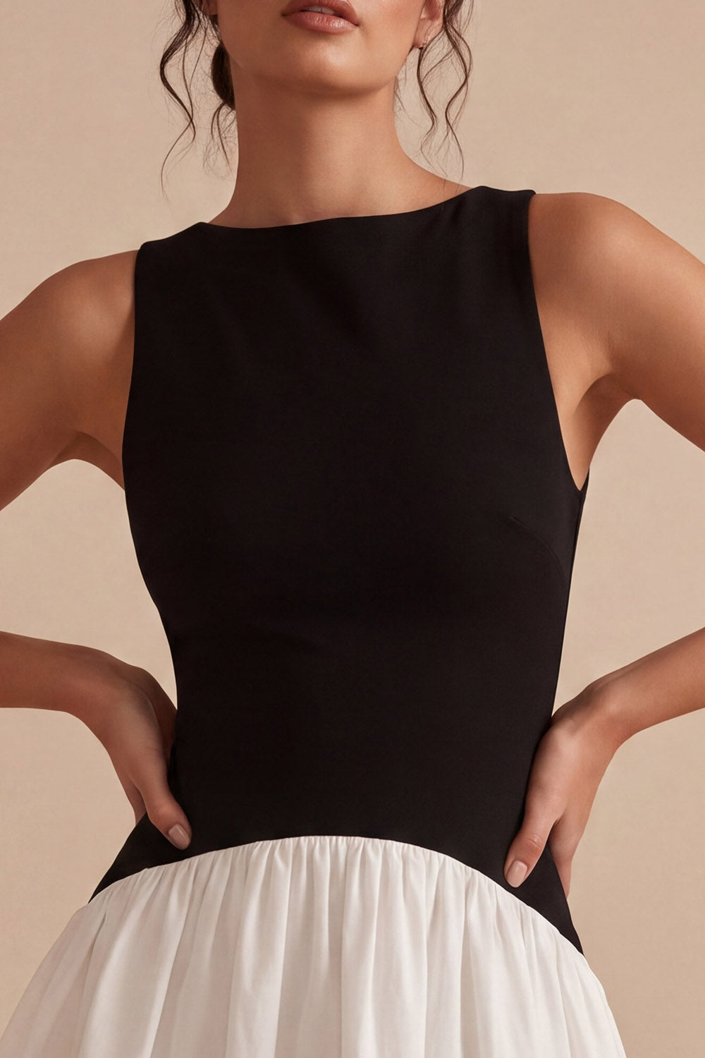Black and White Bateau Neck A Line Cocktail Dress