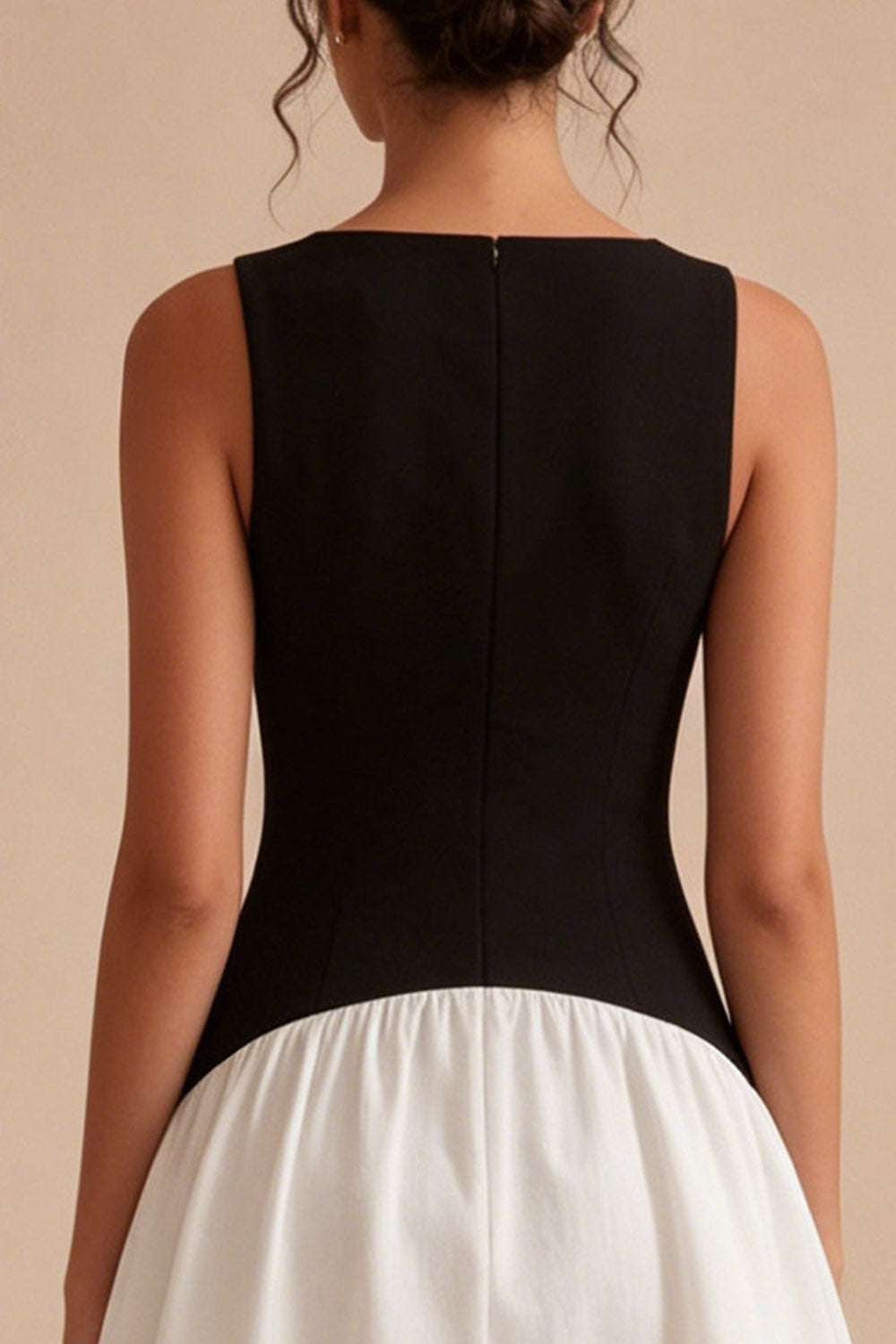 Black and White Bateau Neck A Line Cocktail Dress