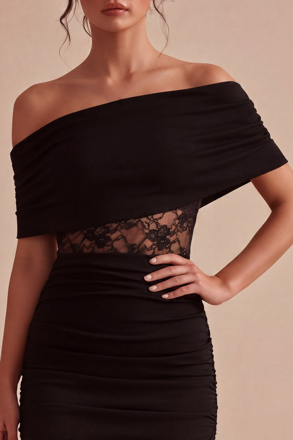 Tight Off the Shoulder Little Black Dress with Lace