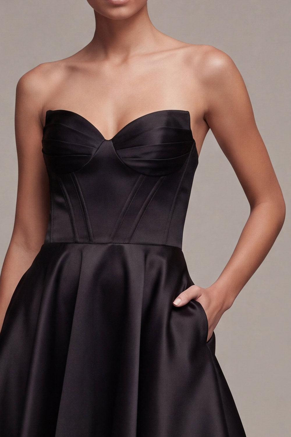 Strapless A Line Corset Little Black Dress with Pockets