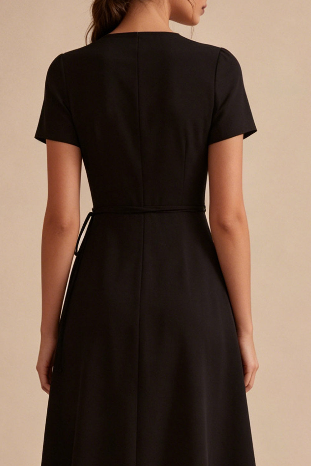 A Line V-Neck High Low Short Sleeves Little Black Dress with Pockets